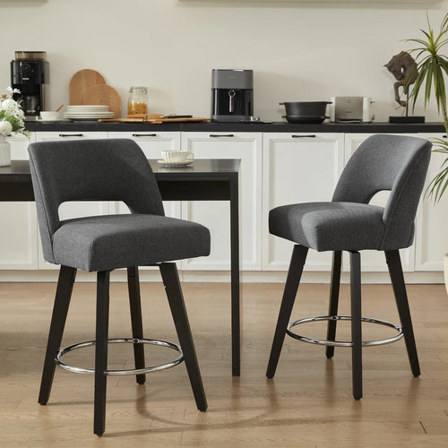 Bisto 26.4" Swivel Counter Stools Set of 2, Upholstered Seat for Kitchen Island  Wooden Bazar
