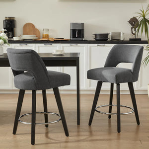 Bisto 26.4" Swivel Counter Stools Set of 2, Upholstered Seat for Kitchen Island  Wooden Bazar