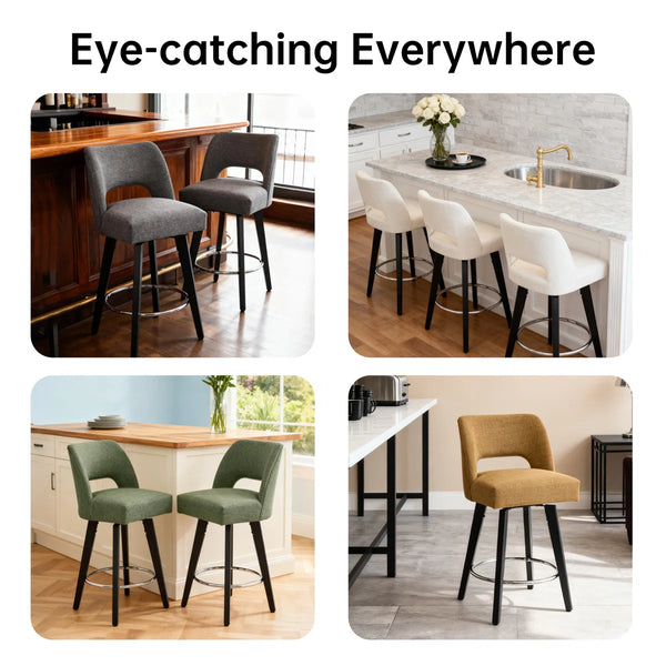 Bisto 26.4" Swivel Counter Stools Set of 2, Upholstered Seat for Kitchen Island  Wooden Bazar