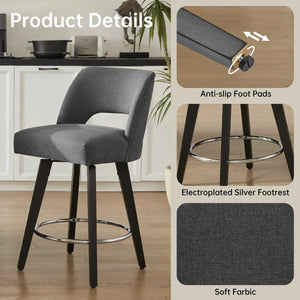 Bisto 26.4" Swivel Counter Stools Set of 2, Upholstered Seat for Kitchen Island  Wooden Bazar