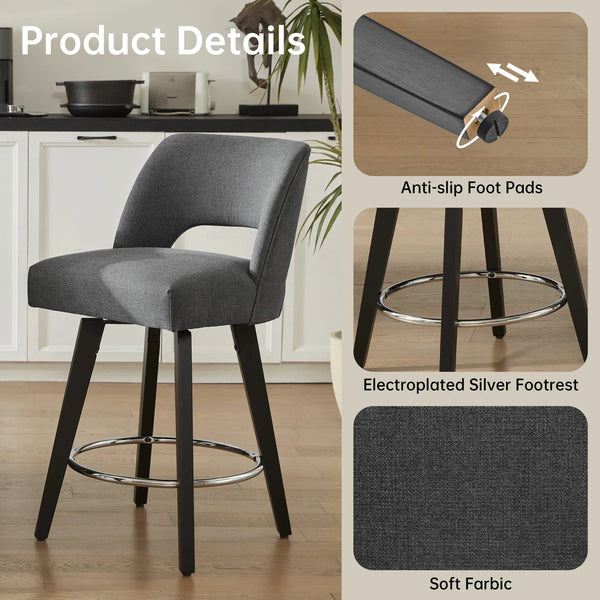 Bisto 26.4" Swivel Counter Stools Set of 2, Upholstered Seat for Kitchen Island  Wooden Bazar