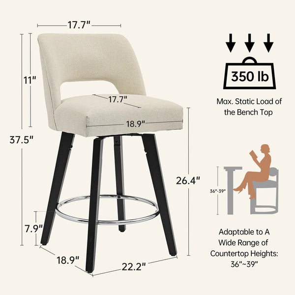 Bisto 26.4" Swivel Counter Stools Set of 2, Upholstered Seat for Kitchen Island  Wooden Bazar