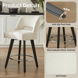 Bisto 26.4" Swivel Counter Stools Set of 2, Upholstered Seat for Kitchen Island  Wooden Bazar