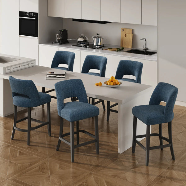 Bisto Upholstered Modern Counter Height Bar Stool with Solid Wood Legs (Set of 2)   Wooden Bazar