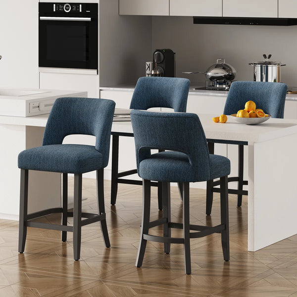 Bisto Upholstered Modern Counter Height Bar Stool with Solid Wood Legs (Set of 2)   Wooden Bazar