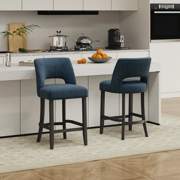Bisto Upholstered Modern Counter Height Bar Stool with Solid Wood Legs (Set of 2)   Wooden Bazar