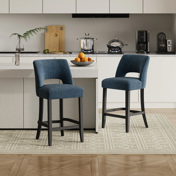 Bisto Upholstered Modern Counter Height Bar Stool with Solid Wood Legs (Set of 2)   Wooden Bazar