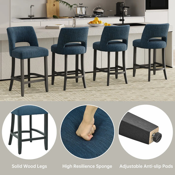 Bisto Upholstered Modern Counter Height Bar Stool with Solid Wood Legs (Set of 2)   Wooden Bazar