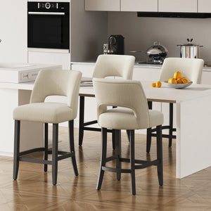 Bisto Upholstered Modern Counter Height Bar Stool with Solid Wood Legs (Set of 2)   Wooden Bazar