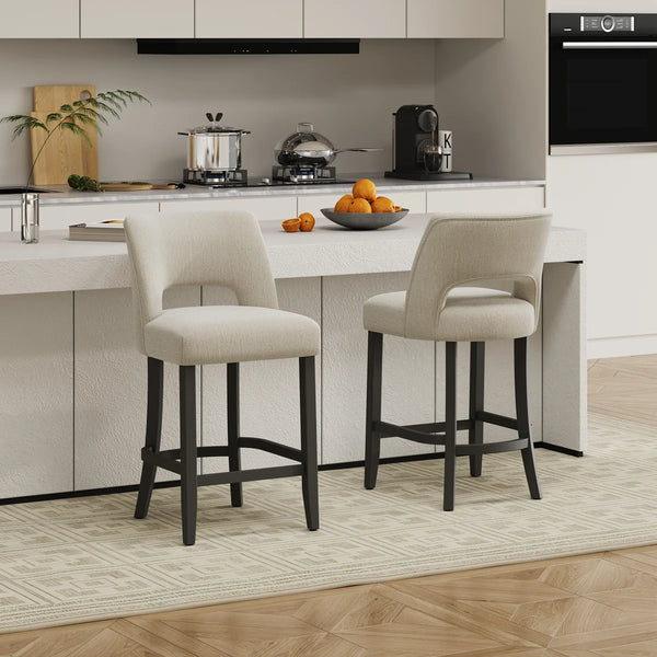Bisto Upholstered Modern Counter Height Bar Stool with Solid Wood Legs (Set of 2)   Wooden Bazar