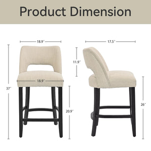 Bisto Upholstered Modern Counter Height Bar Stool with Solid Wood Legs (Set of 2)   Wooden Bazar