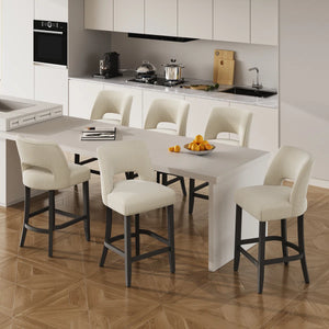 Bisto Upholstered Modern Counter Height Bar Stool with Solid Wood Legs (Set of 2)   Wooden Bazar