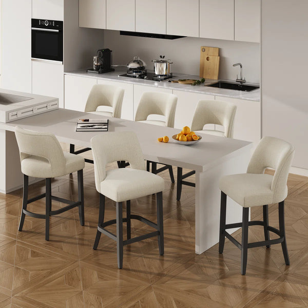 Bisto Upholstered Modern Counter Height Bar Stool with Solid Wood Legs (Set of 2)   Wooden Bazar