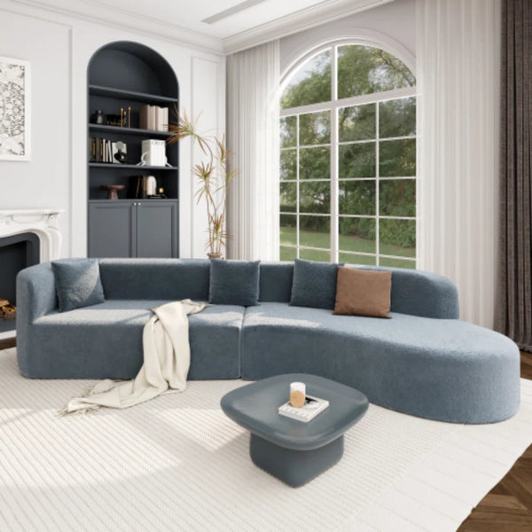 Boneless 132" Modern Sectional Sofa With Curved Design, 2-Piece Chenille Modular Couch With 4 Pillows, Plush Sponge & Spring Cushion, Large Sponge Modular Sofa For Living Room  Wooden Bazar