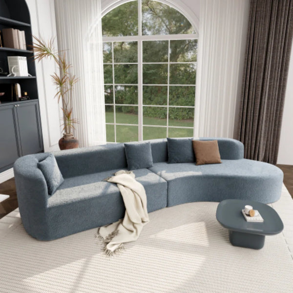 Boneless 132" Modern Sectional Sofa With Curved Design, 2-Piece Chenille Modular Couch With 4 Pillows, Plush Sponge & Spring Cushion, Large Sponge Modular Sofa For Living Room  Wooden Bazar