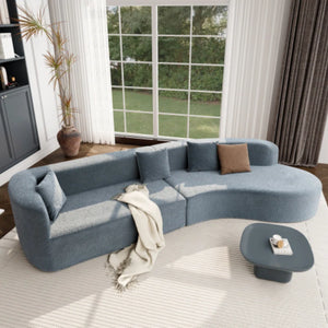 Boneless 132" Modern Sectional Sofa With Curved Design, 2-Piece Chenille Modular Couch With 4 Pillows, Plush Sponge & Spring Cushion, Large Sponge Modular Sofa For Living Room  Wooden Bazar