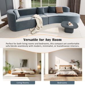 Boneless 132" Modern Sectional Sofa With Curved Design, 2-Piece Chenille Modular Couch With 4 Pillows, Plush Sponge & Spring Cushion, Large Sponge Modular Sofa For Living Room  Wooden Bazar