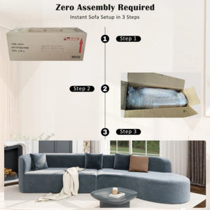 Boneless 132" Modern Sectional Sofa With Curved Design, 2-Piece Chenille Modular Couch With 4 Pillows, Plush Sponge & Spring Cushion, Large Sponge Modular Sofa For Living Room  Wooden Bazar