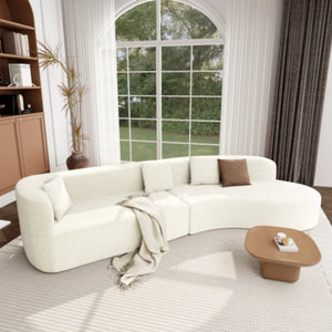Boneless 132" Modern Sectional Sofa With Curved Design, 2-Piece Chenille Modular Couch With 4 Pillows, Plush Sponge & Spring Cushion, Large Sponge Modular Sofa For Living Room  Wooden Bazar