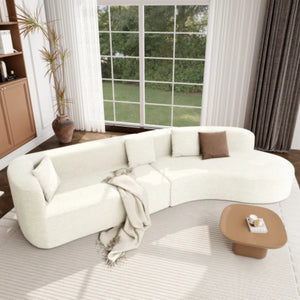 Boneless 132" Modern Sectional Sofa With Curved Design, 2-Piece Chenille Modular Couch With 4 Pillows, Plush Sponge & Spring Cushion, Large Sponge Modular Sofa For Living Room  Wooden Bazar
