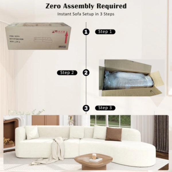 Boneless 132" Modern Sectional Sofa With Curved Design, 2-Piece Chenille Modular Couch With 4 Pillows, Plush Sponge & Spring Cushion, Large Sponge Modular Sofa For Living Room  Wooden Bazar