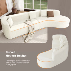 Boneless 132" Modern Sectional Sofa With Curved Design, 2-Piece Chenille Modular Couch With 4 Pillows, Plush Sponge & Spring Cushion, Large Sponge Modular Sofa For Living Room  Wooden Bazar