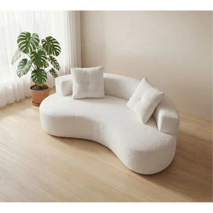 Boneless 2-Seater Curved Compression Sofa, No Assembly Required, Automatic Expand & Restore Cloud Couch, Soft Boucle Fabric Loveseat for Small Living Room, Apartment, Bedroom  Wooden bazar