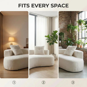 Boneless 2-Seater Curved Compression Sofa, No Assembly Required, Automatic Expand & Restore Cloud Couch, Soft Boucle Fabric Loveseat for Small Living Room, Apartment, Bedroom  Wooden bazar