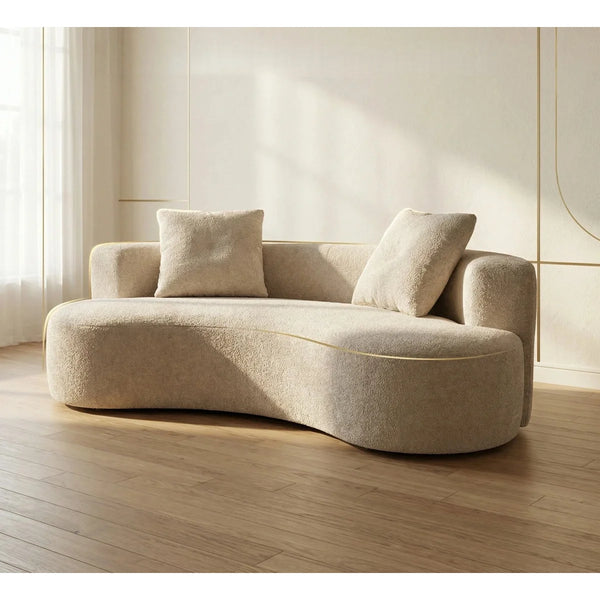 Boneless 2-Seater Curved Compression Sofa, No Assembly Required, Automatic Expand & Restore Cloud Couch, Soft Boucle Fabric Loveseat for Small Living Room, Apartment, Bedroom  Wooden bazar