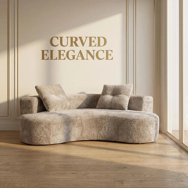 Boneless 2-Seater Curved Compression Sofa, No Assembly Required, Automatic Expand & Restore Cloud Couch, Soft Boucle Fabric Loveseat for Small Living Room, Apartment, Bedroom  Wooden bazar