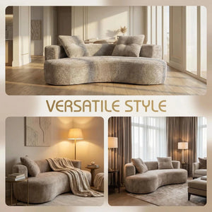 Boneless 2-Seater Curved Compression Sofa, No Assembly Required, Automatic Expand & Restore Cloud Couch, Soft Boucle Fabric Loveseat for Small Living Room, Apartment, Bedroom  Wooden bazar