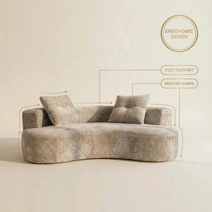 Boneless 2-Seater Curved Compression Sofa, No Assembly Required, Automatic Expand & Restore Cloud Couch, Soft Boucle Fabric Loveseat for Small Living Room, Apartment, Bedroom  Wooden bazar