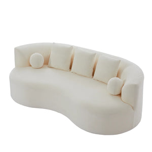 Boneless Orin Mid-Century Modern Boucle Upholstered 3-Seater Compression Sofa with Curved Silhouette  Wooden Bazar