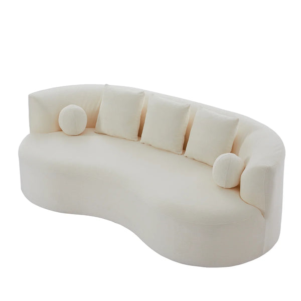 Boneless Orin Mid-Century Modern Boucle Upholstered 3-Seater Compression Sofa with Curved Silhouette  Wooden Bazar