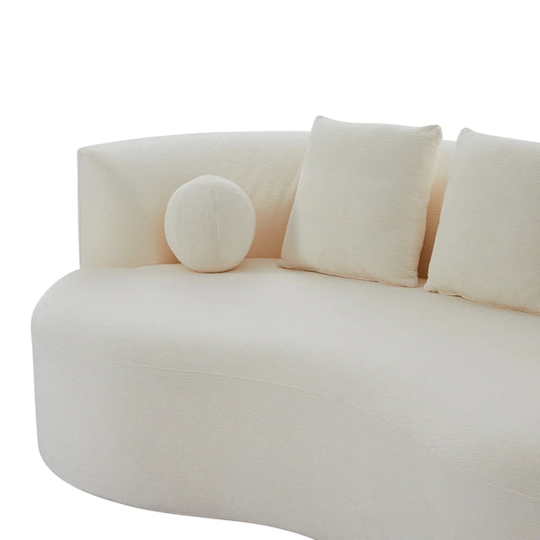 Boneless Orin Mid-Century Modern Boucle Upholstered 3-Seater Compression Sofa with Curved Silhouette  Wooden Bazar