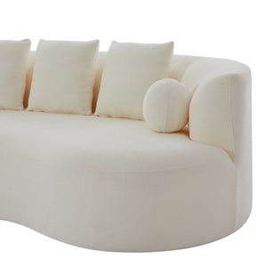 Boneless Orin Mid-Century Modern Boucle Upholstered 3-Seater Compression Sofa with Curved Silhouette  Wooden Bazar