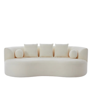 Boneless Orin Mid-Century Modern Boucle Upholstered 3-Seater Compression Sofa with Curved Silhouette  Wooden Bazar