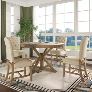 Hivol Modular 4 Seater Extendable Round  Dining Set - Wooden Bazar