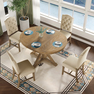 Hivol Modular 4 Seater Extendable Round  Dining Set - Wooden Bazar