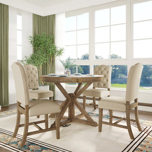 Hivol Modular 4 Seater Extendable Round  Dining Set - Wooden Bazar