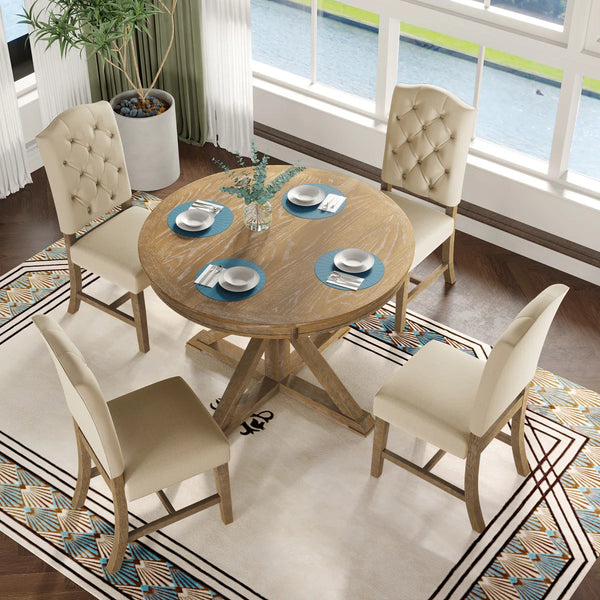 Kelbaggi Modern Round Wooden Dining Set - Wooden Bazar