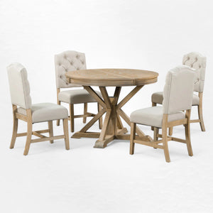 Hivol Modular 4 Seater Extendable Round  Dining Set - Wooden Bazar