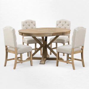 Hivol Modular 4 Seater Extendable Round  Dining Set - Wooden Bazar
