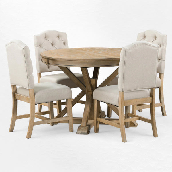 Hivol Modular 4 Seater Extendable Round  Dining Set - Wooden Bazar