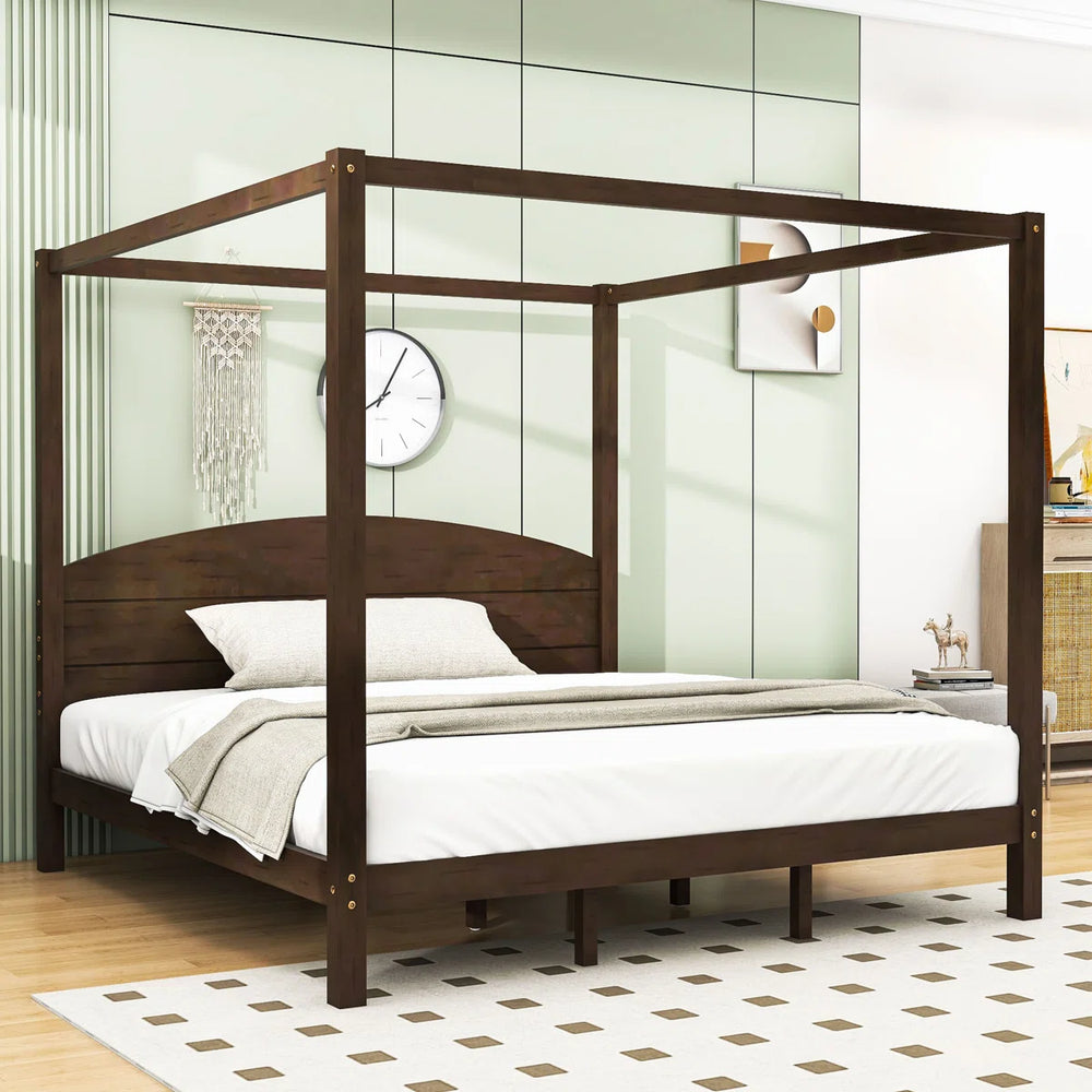 King Wooden Canopy Platform Bed with Headboard
