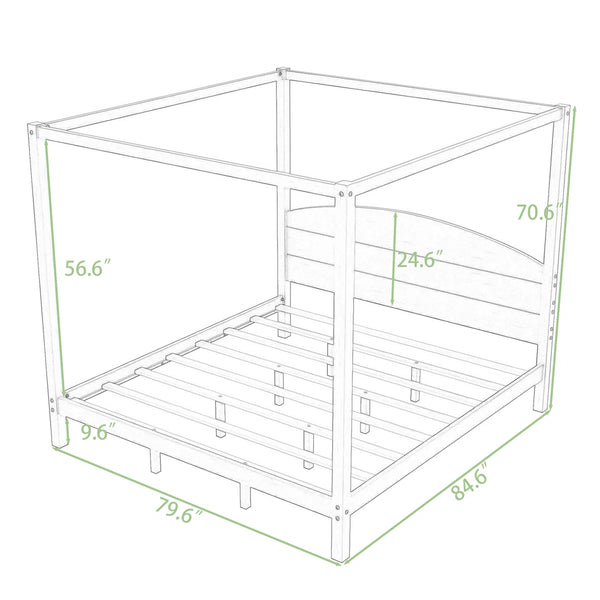 King Wooden Canopy Platform Bed with Headboard