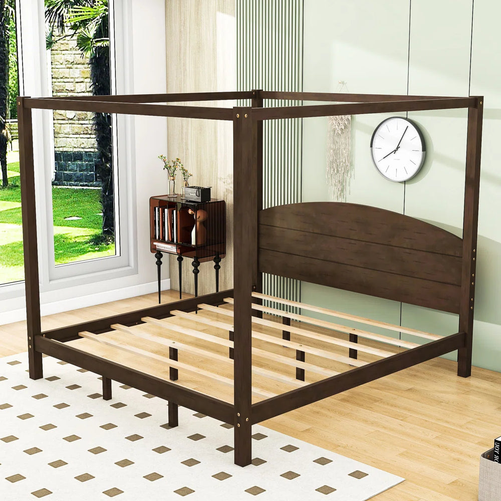 King Wooden Canopy Platform Bed with Headboard