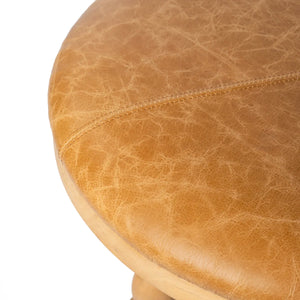 Genuine Leather Upholstered Counter Stool  Wooden Bazar