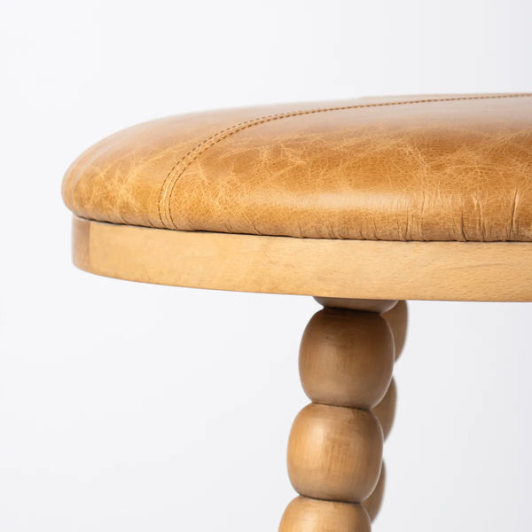 Genuine Leather Upholstered Counter Stool  Wooden Bazar