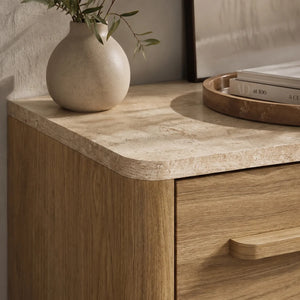Bramwell  Console Table with Wood Frame and Travertine-Look Top  Wooden Bazar